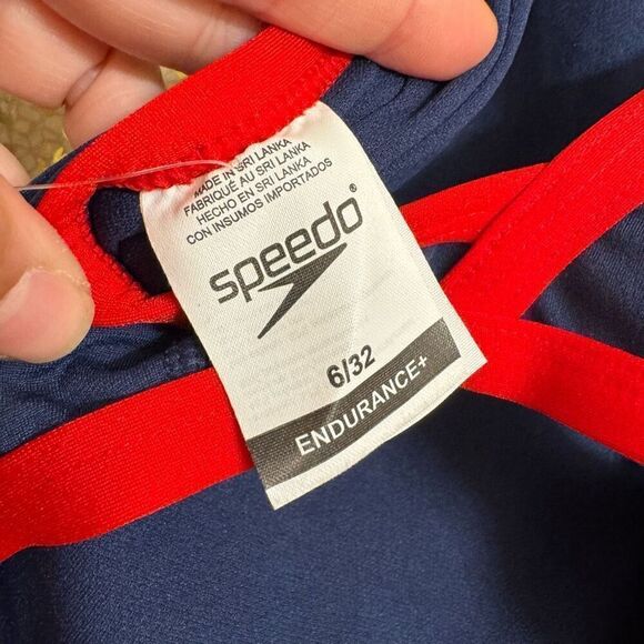 Speedo Navy Blue Red Endurance Thin Strap One Piece Sport Swim 6/32 Med NWT - Picture 6 of 9